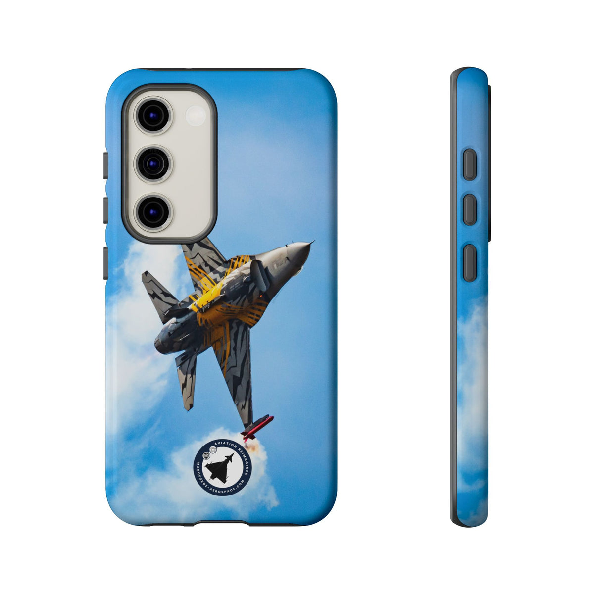 Tiger-striped Belgian F-16 banking hard with smoke aviation photo Samsung Galaxy tough phone case – view 13