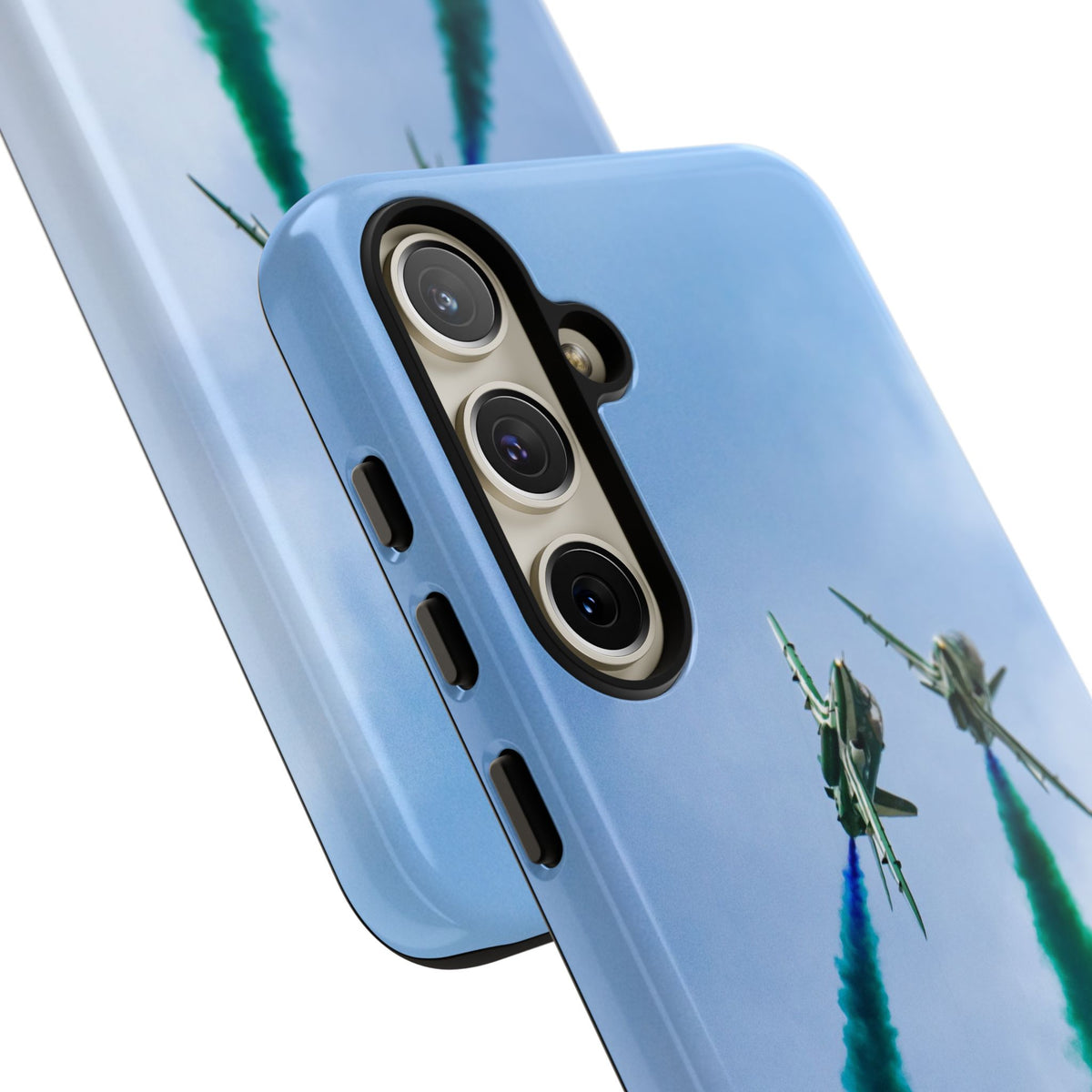 Two Saudi Hawks jets crossing in green smoke aviation photo Samsung Galaxy tough phone case – view 39