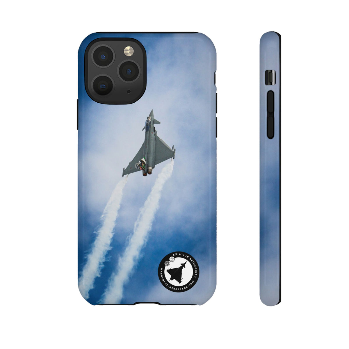 Italian Eurofighter climbing with twin white trails aviation photo iPhone tough phone case – view 3