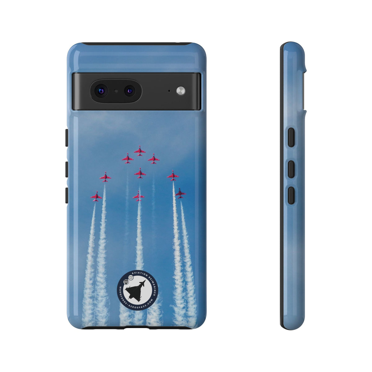 Nine Red Arrows Hawks climbing with white smoke aviation photo Google Pixel tough phone case – view 2
