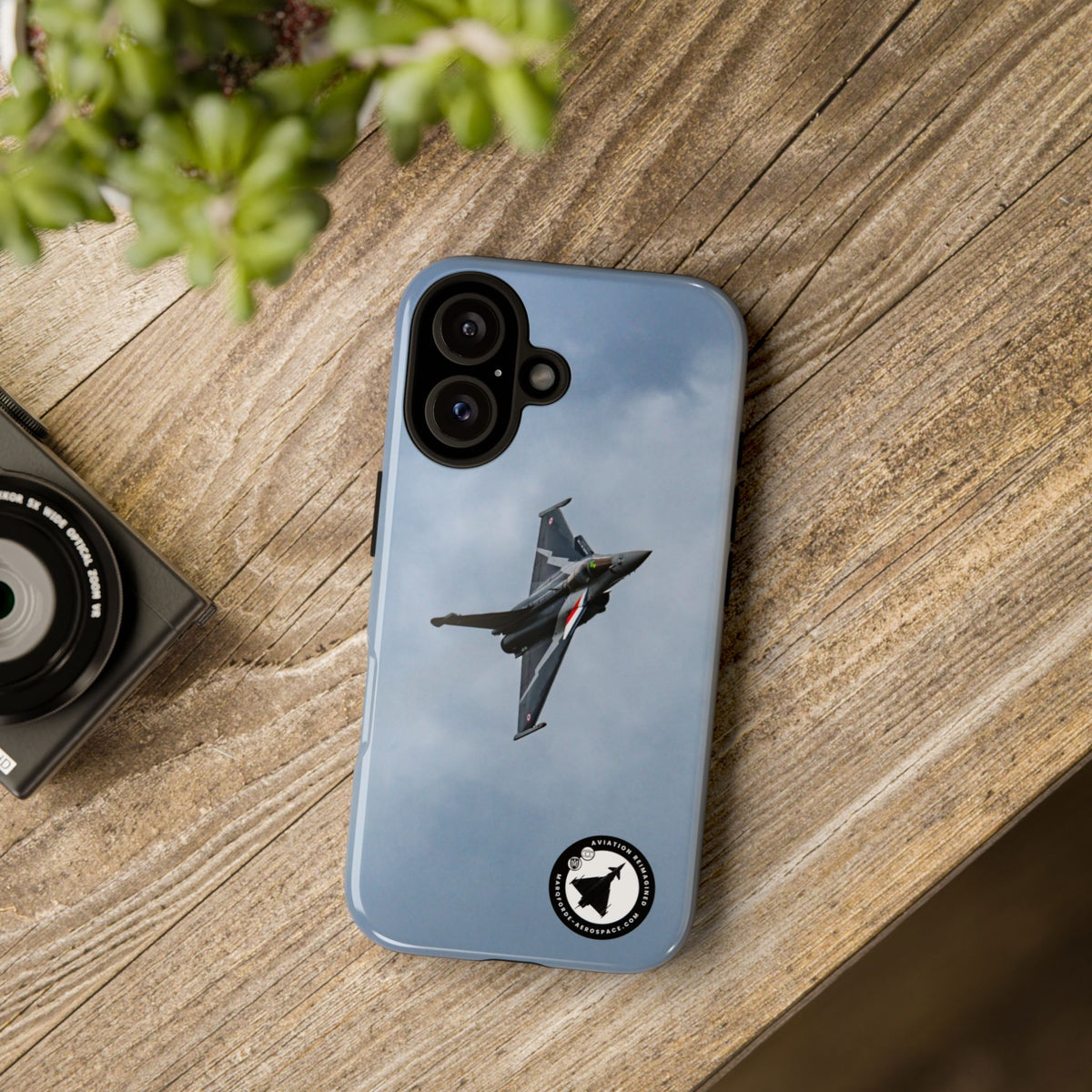 Dark grey striped Rafale banking nose-high in cloud aviation photo iPhone tough phone case – view 40