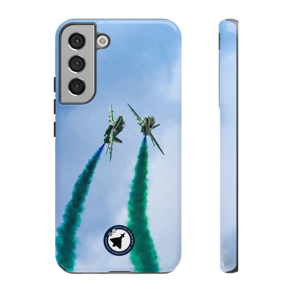 Two Saudi Hawks jets crossing in green smoke aviation photo Samsung Galaxy tough phone case – view 7