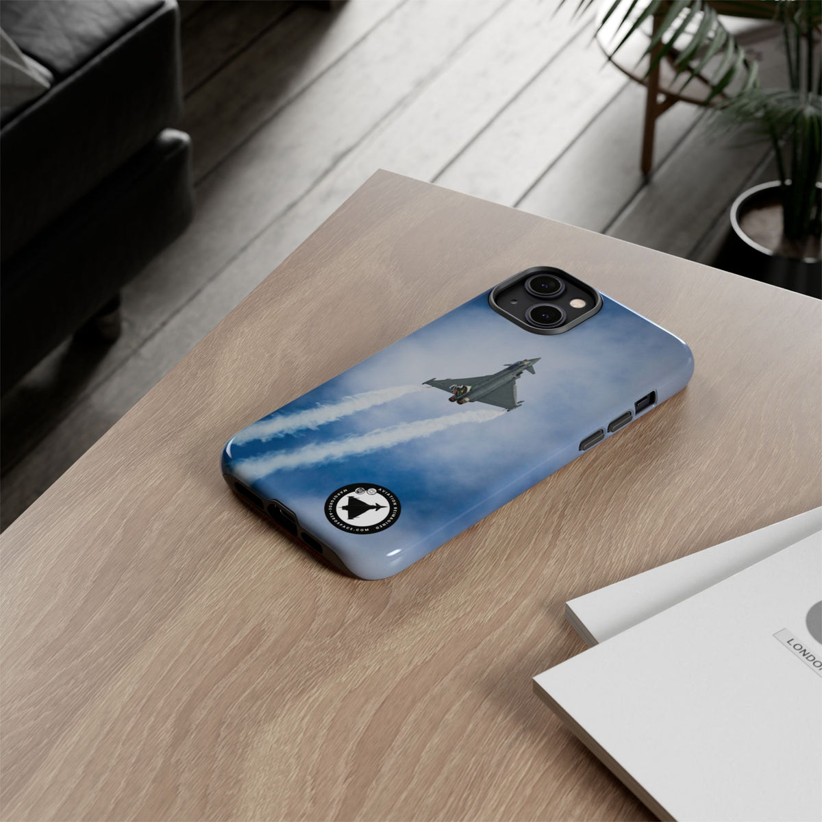 Italian Eurofighter climbing with twin white trails aviation photo iPhone tough phone case – view 29