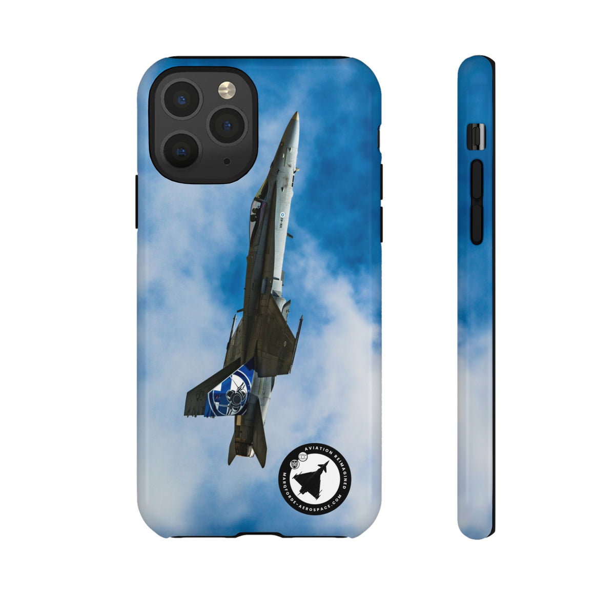 Finnish Hornet climbing with blue and white tail art aviation photo iPhone tough phone case – view 3