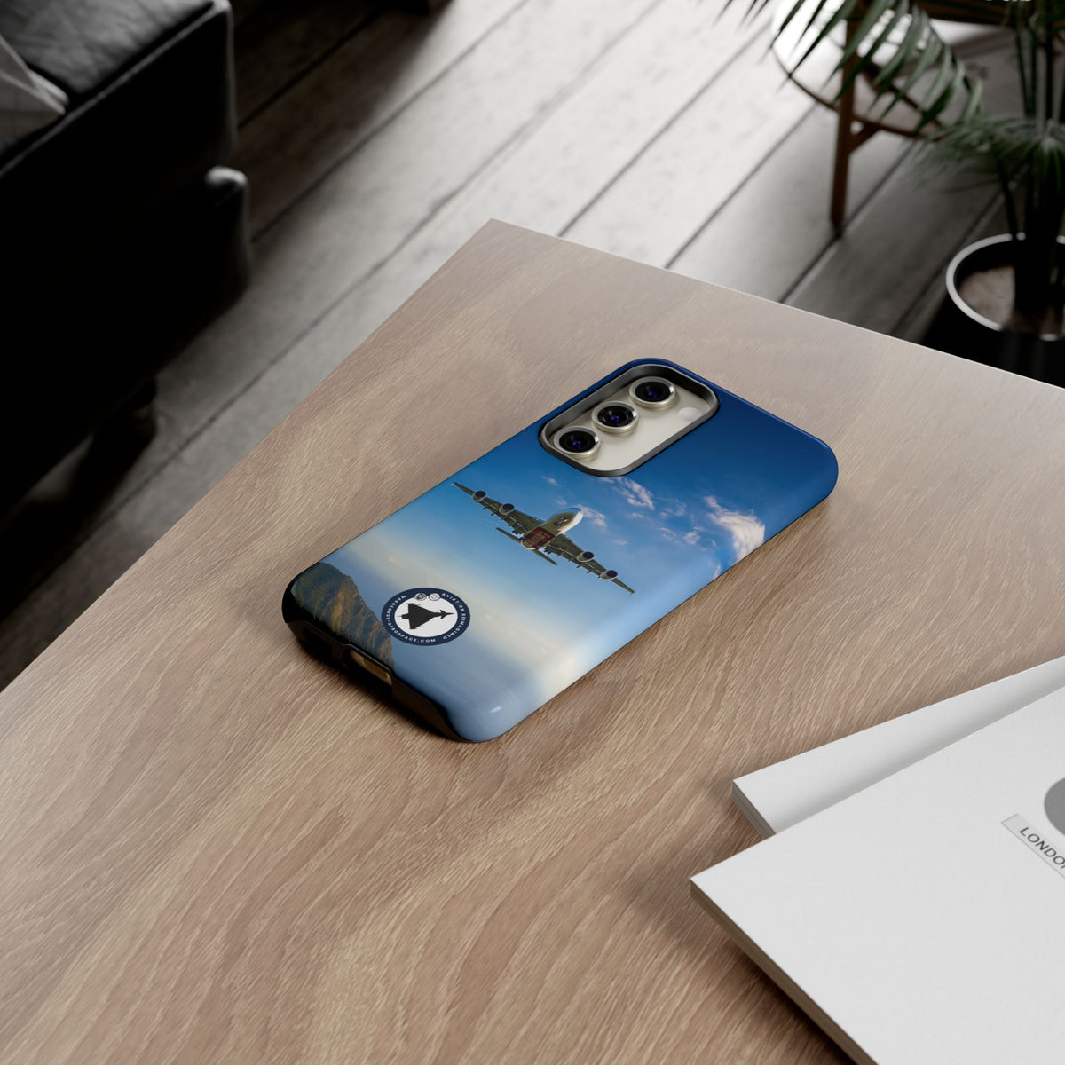 Emirates Airbus A380 climbing head-on over coastline aviation photo Samsung Galaxy tough phone case – view 35