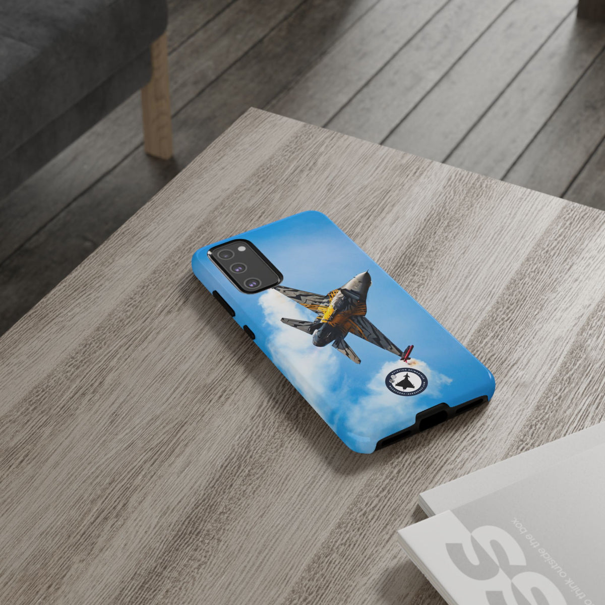 Tiger-striped Belgian F-16 banking hard with smoke aviation photo Samsung Galaxy tough phone case – view 27