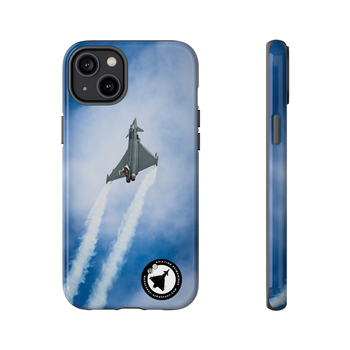 Italian Eurofighter climbing with twin white trails aviation photo iPhone tough phone case – view 12