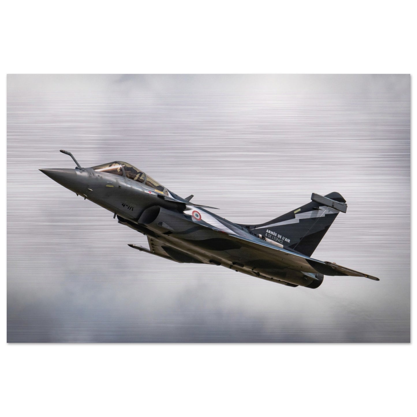 Detailed Aviation Art Print of Dassault Rafale on Brushed Aluminium