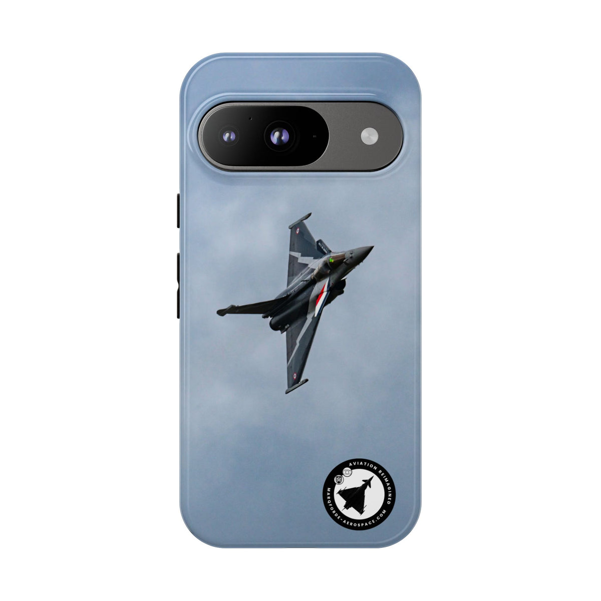 Dark grey striped Rafale banking nose-high in cloud aviation photo Google Pixel tough phone case – view 5