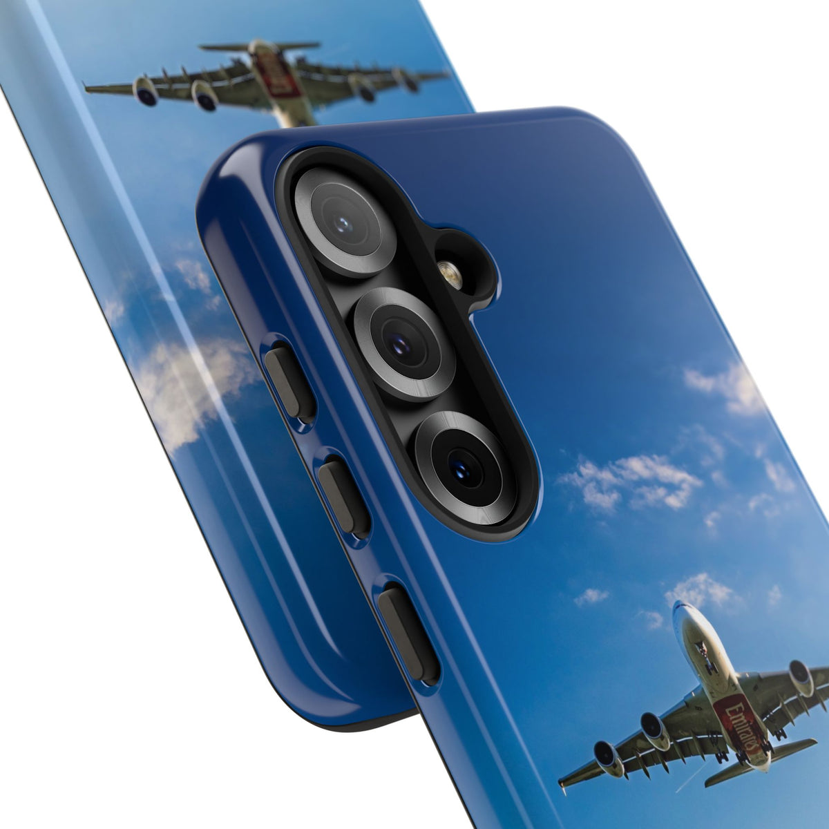 Emirates Airbus A380 climbing head-on over coastline aviation photo Samsung Galaxy tough phone case – view 51