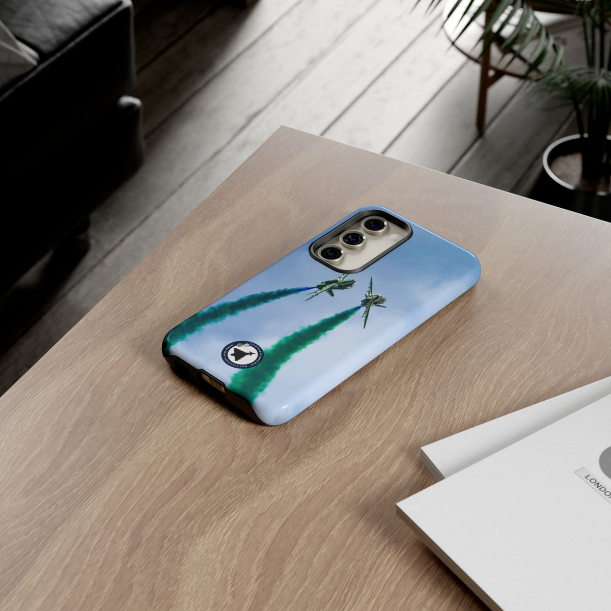 Two Saudi Hawks jets crossing in green smoke aviation photo Samsung Galaxy tough phone case – view 29