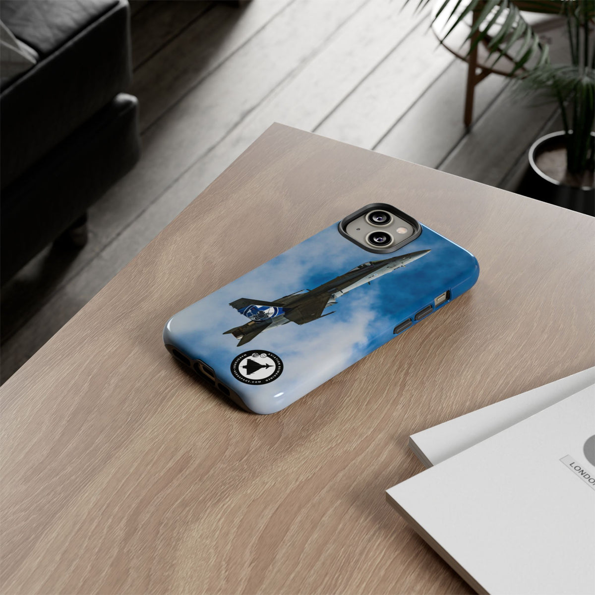 Finnish Hornet climbing with blue and white tail art aviation photo iPhone tough phone case – view 19