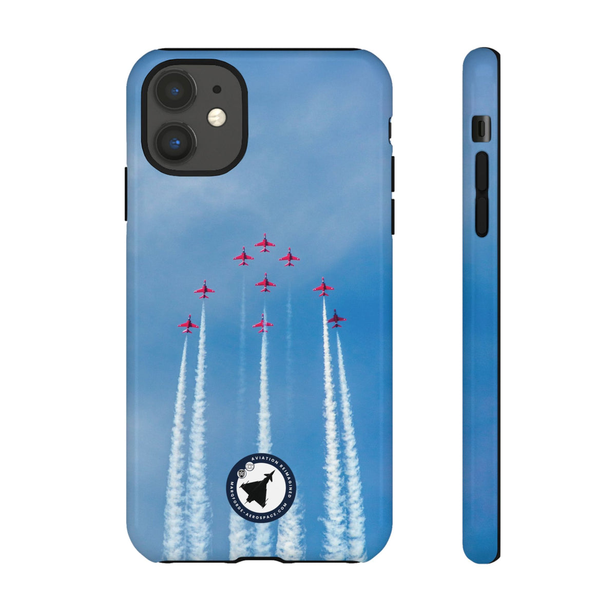 Nine Red Arrows Hawks climbing with white smoke aviation photo iPhone tough phone case – view 9