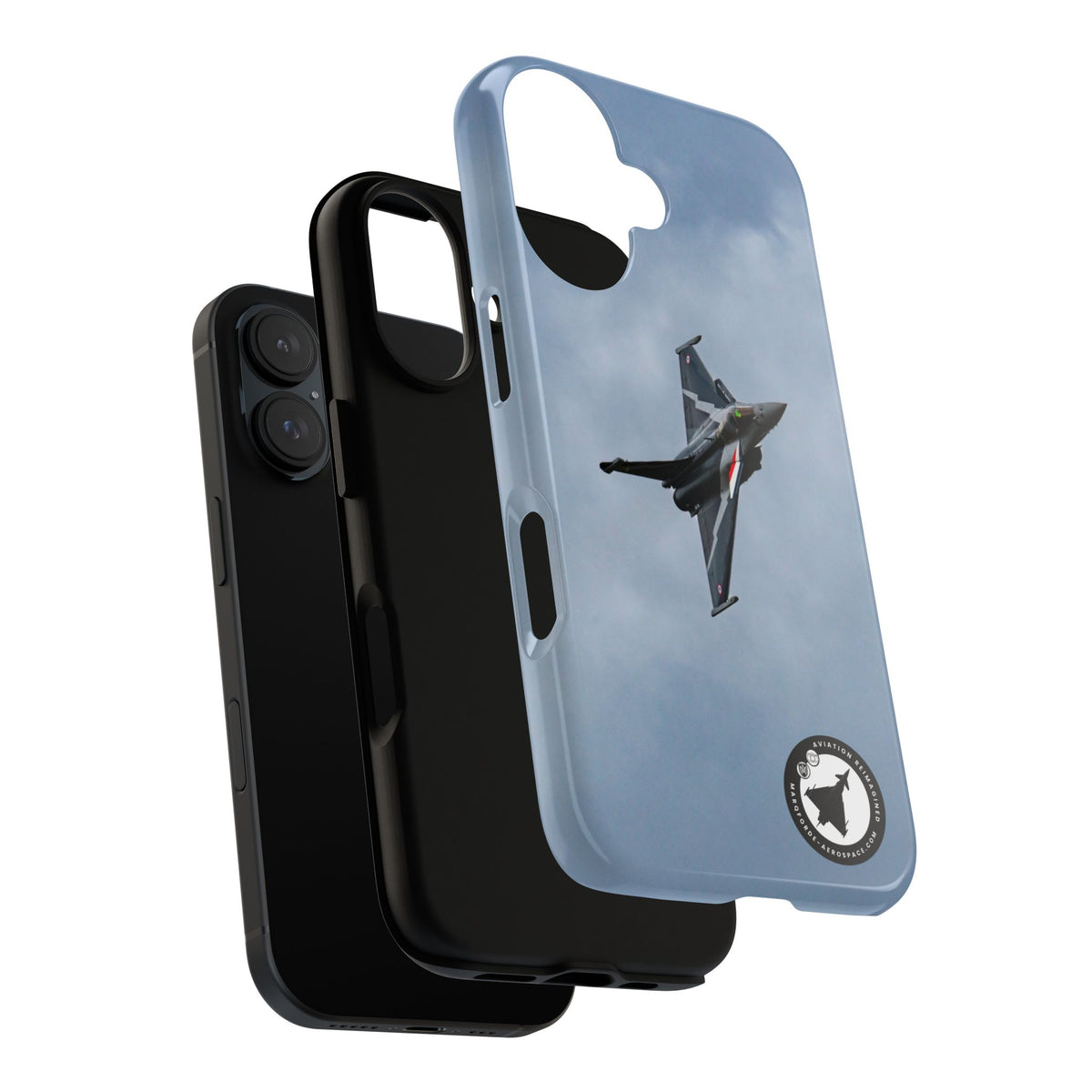Dark grey striped Rafale banking nose-high in cloud aviation photo iPhone tough phone case – view 39