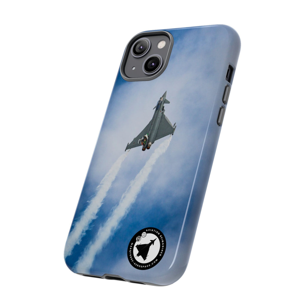 Italian Eurofighter climbing with twin white trails aviation photo iPhone tough phone case – view 27
