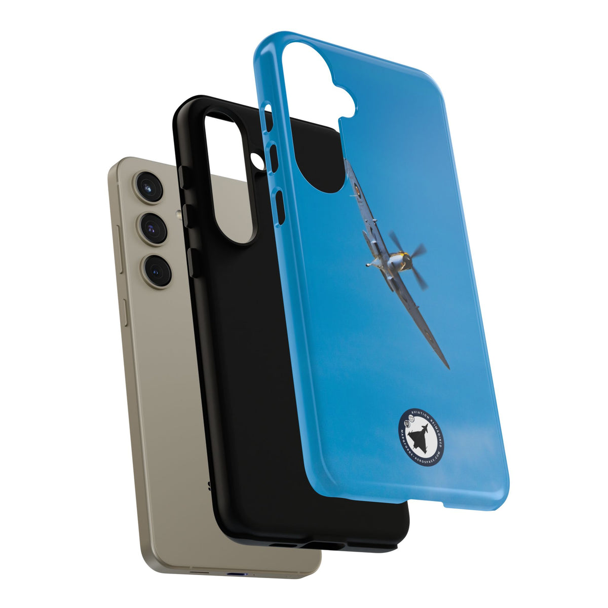 Camouflaged RAF Spitfire banking in a blue sky aviation photo Samsung Galaxy tough phone case – view 39