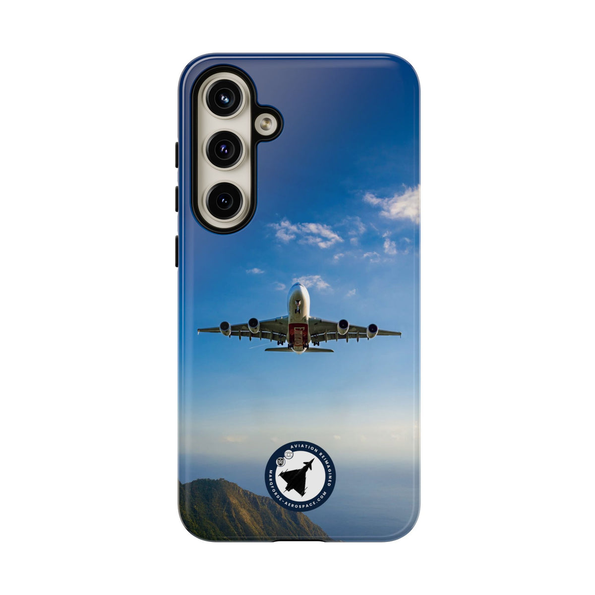 Emirates Airbus A380 climbing head-on over coastline aviation photo Samsung Galaxy tough phone case – view 17
