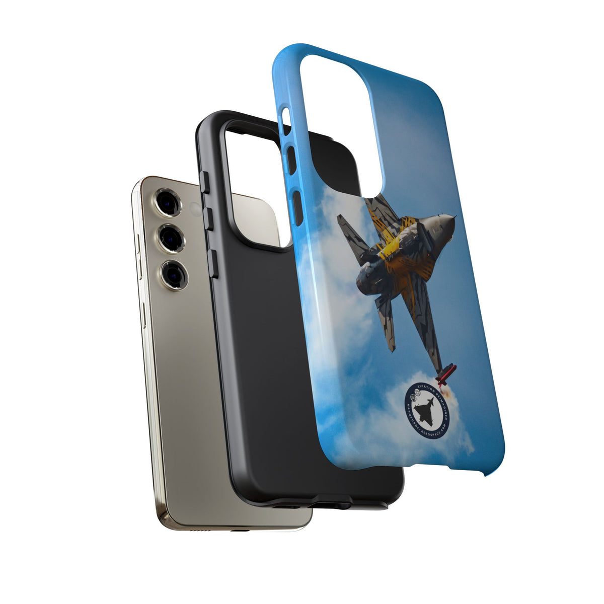 Tiger-striped Belgian F-16 banking hard with smoke aviation photo Samsung Galaxy tough phone case – view 33