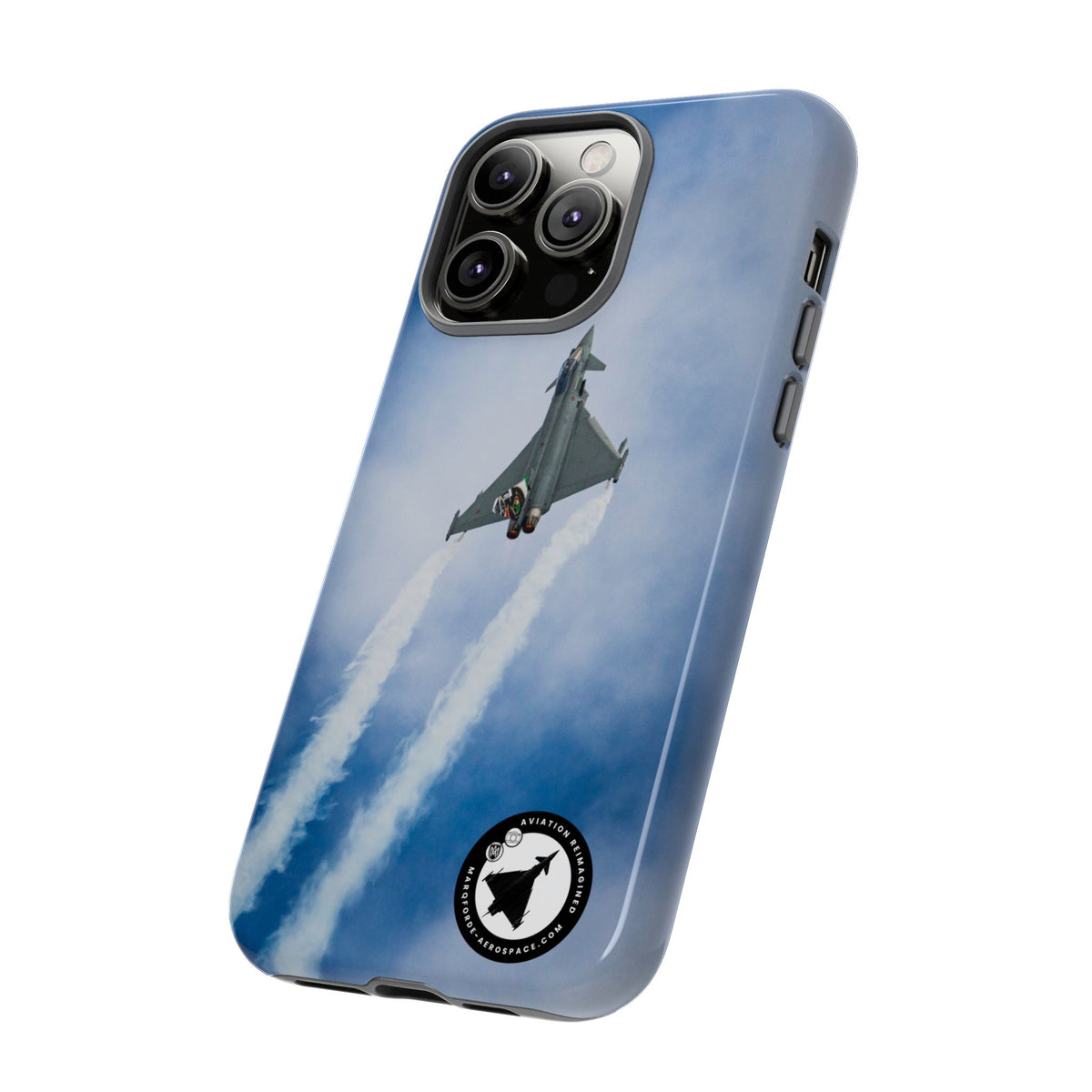 Italian Eurofighter climbing with twin white trails aviation photo iPhone tough phone case – view 30