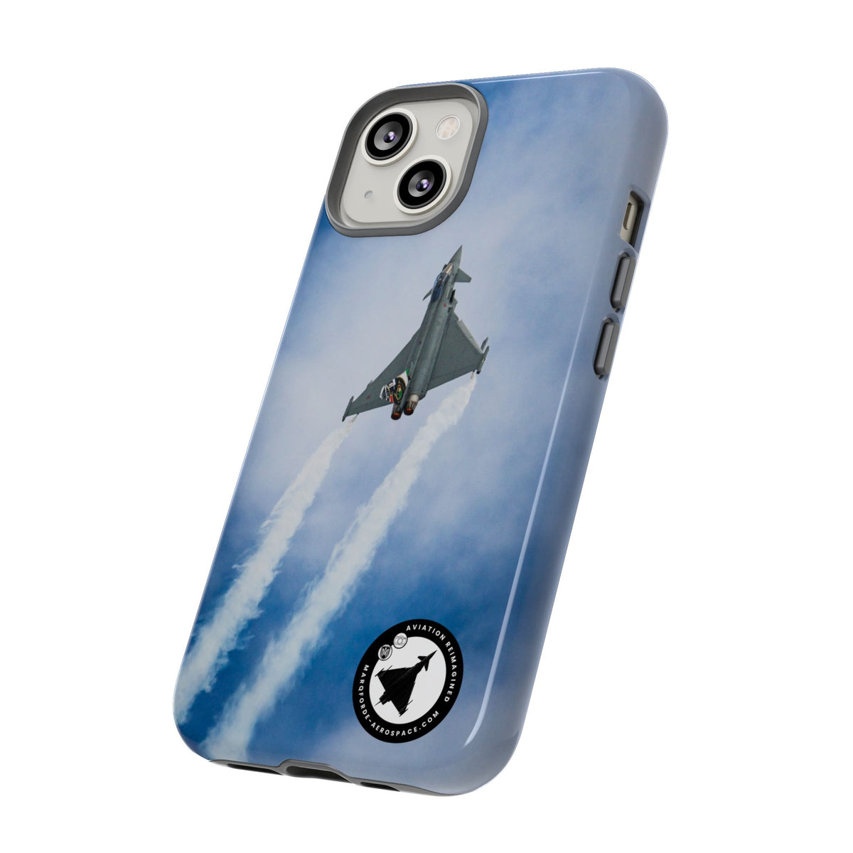 Italian Eurofighter climbing with twin white trails aviation photo iPhone tough phone case – view 24