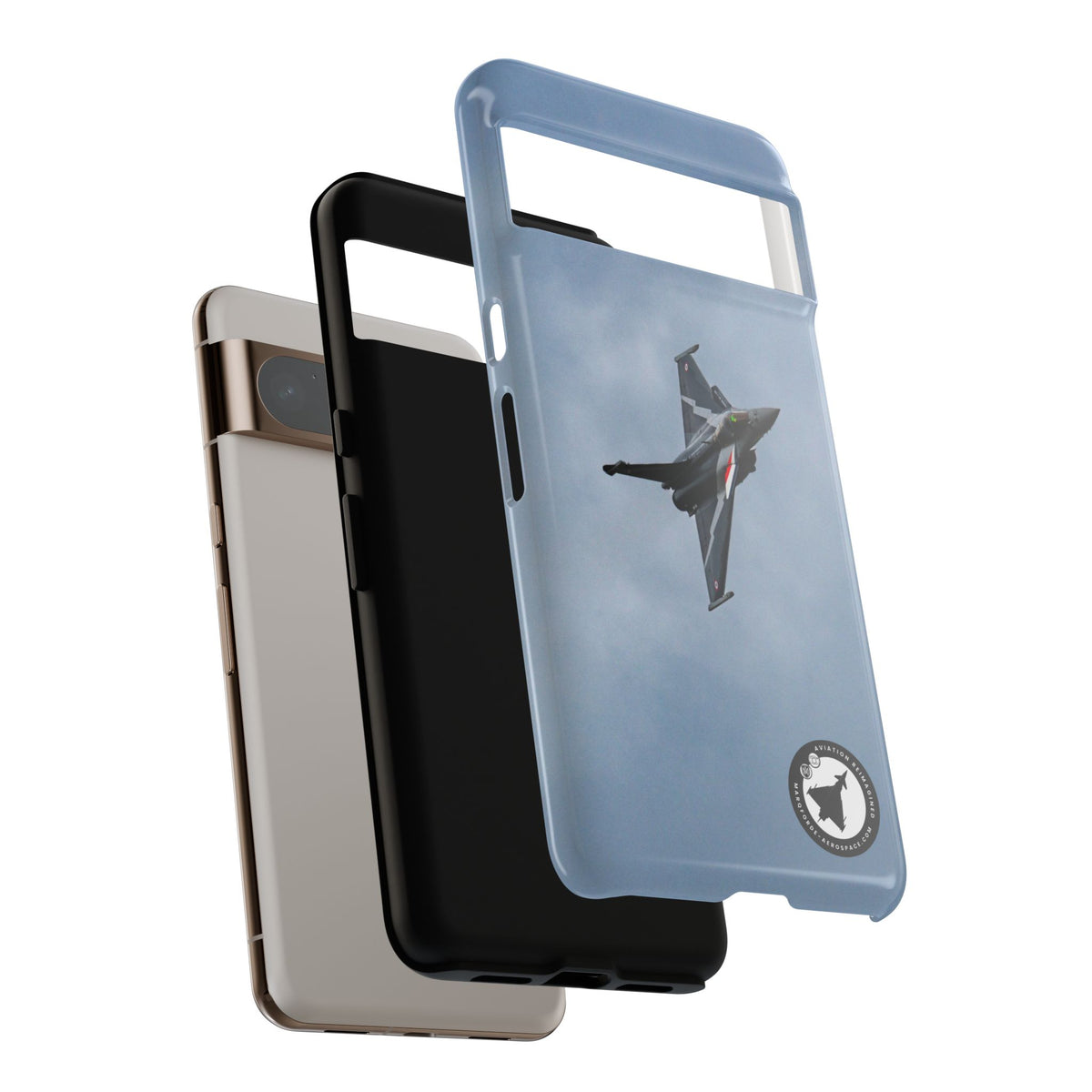 Dark grey striped Rafale banking nose-high in cloud aviation photo Google Pixel tough phone case – view 14