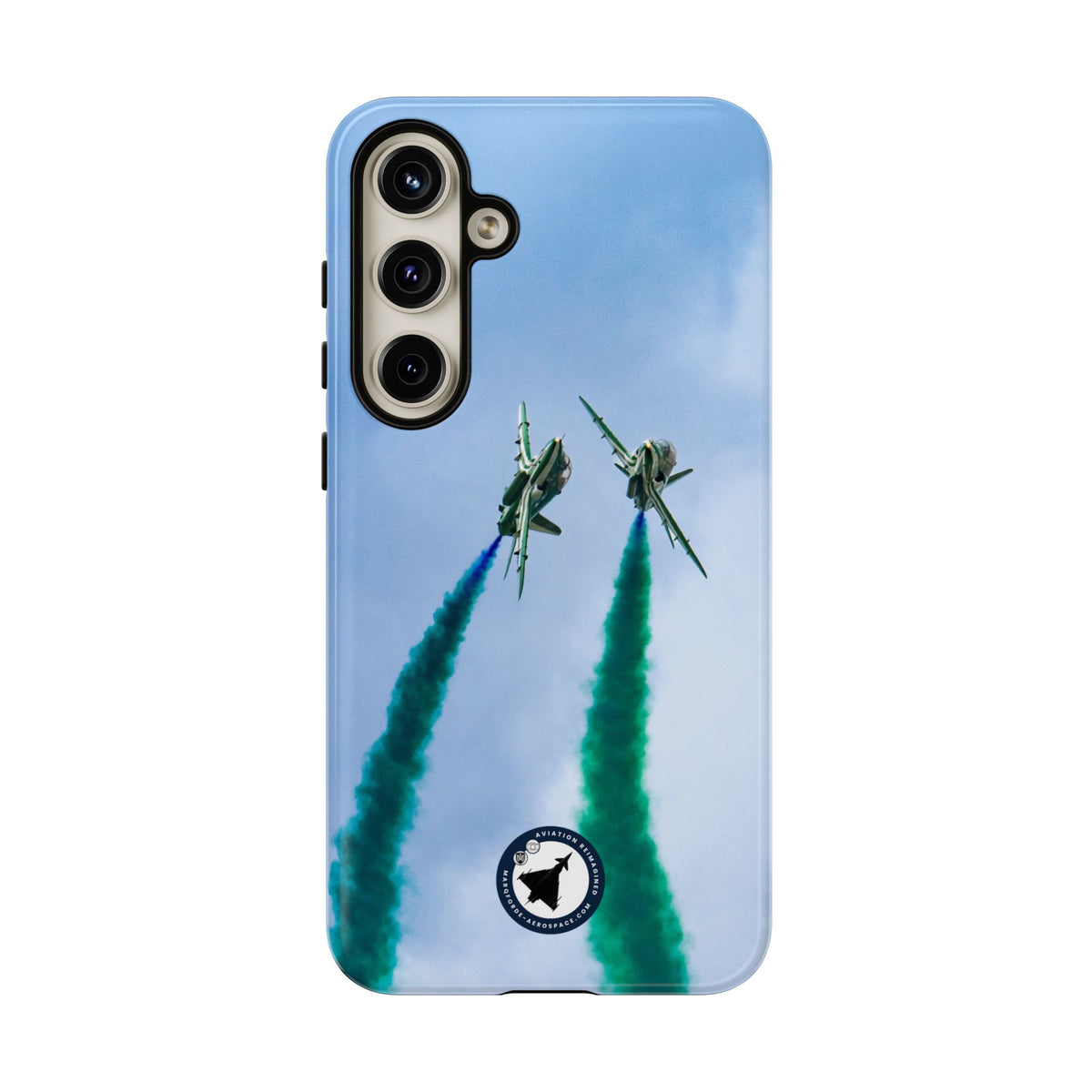 Two Saudi Hawks jets crossing in green smoke aviation photo Samsung Galaxy tough phone case – view 13
