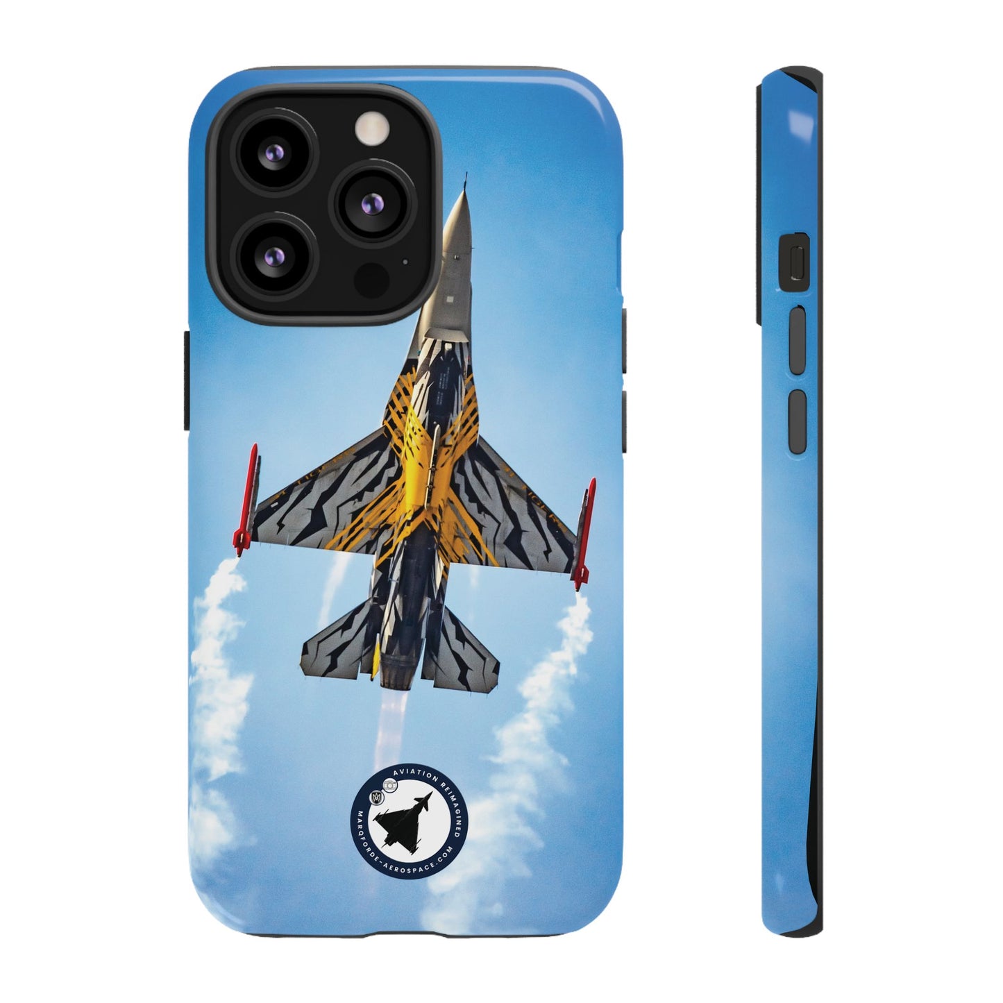 Bold F-16 Viper iPhone Case with Vibrant Tiger Stripes