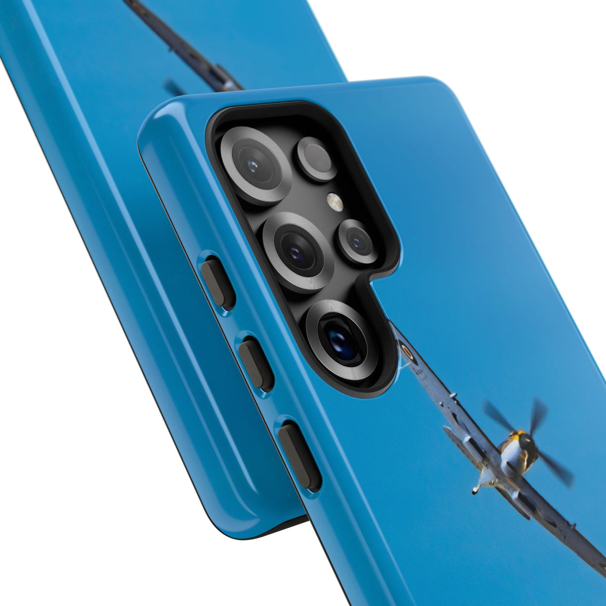 Camouflaged RAF Spitfire banking in a blue sky aviation photo Samsung Galaxy tough phone case – view 46