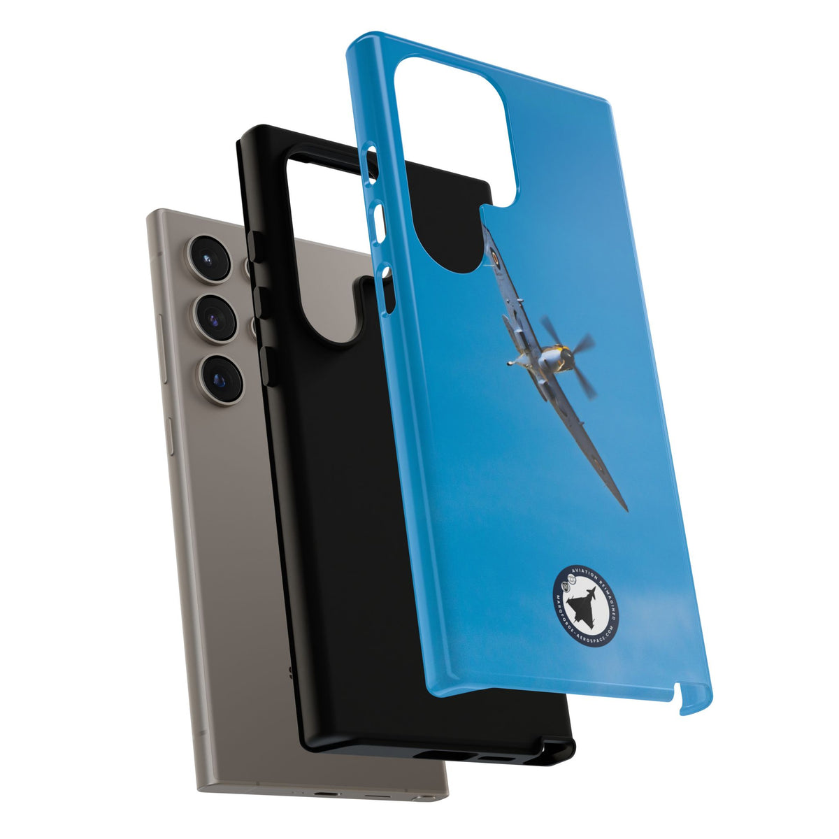 Camouflaged RAF Spitfire banking in a blue sky aviation photo Samsung Galaxy tough phone case – view 42