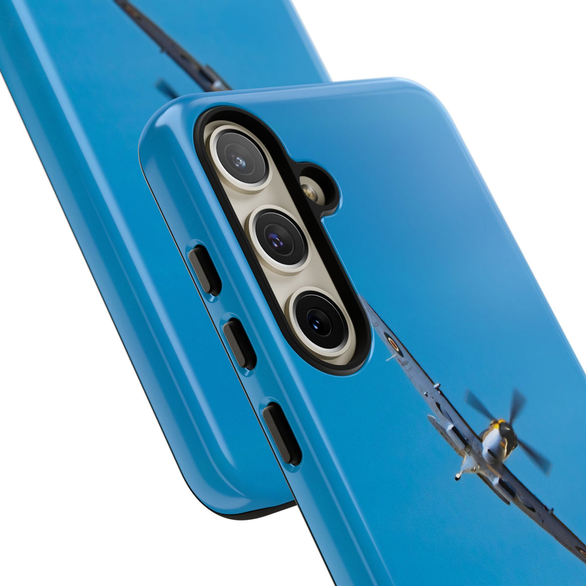 Camouflaged RAF Spitfire banking in a blue sky aviation photo Samsung Galaxy tough phone case – view 37