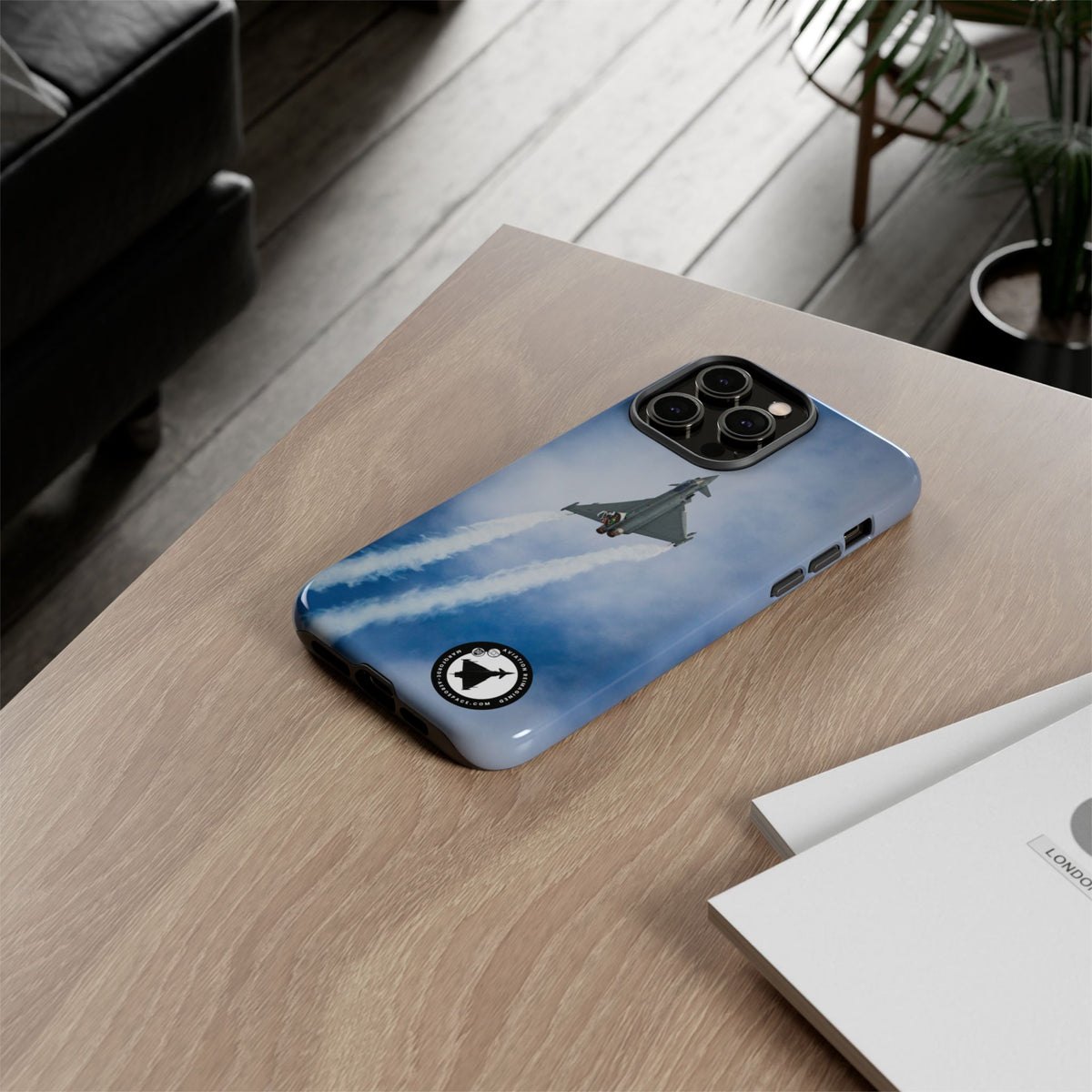 Italian Eurofighter climbing with twin white trails aviation photo iPhone tough phone case – view 32