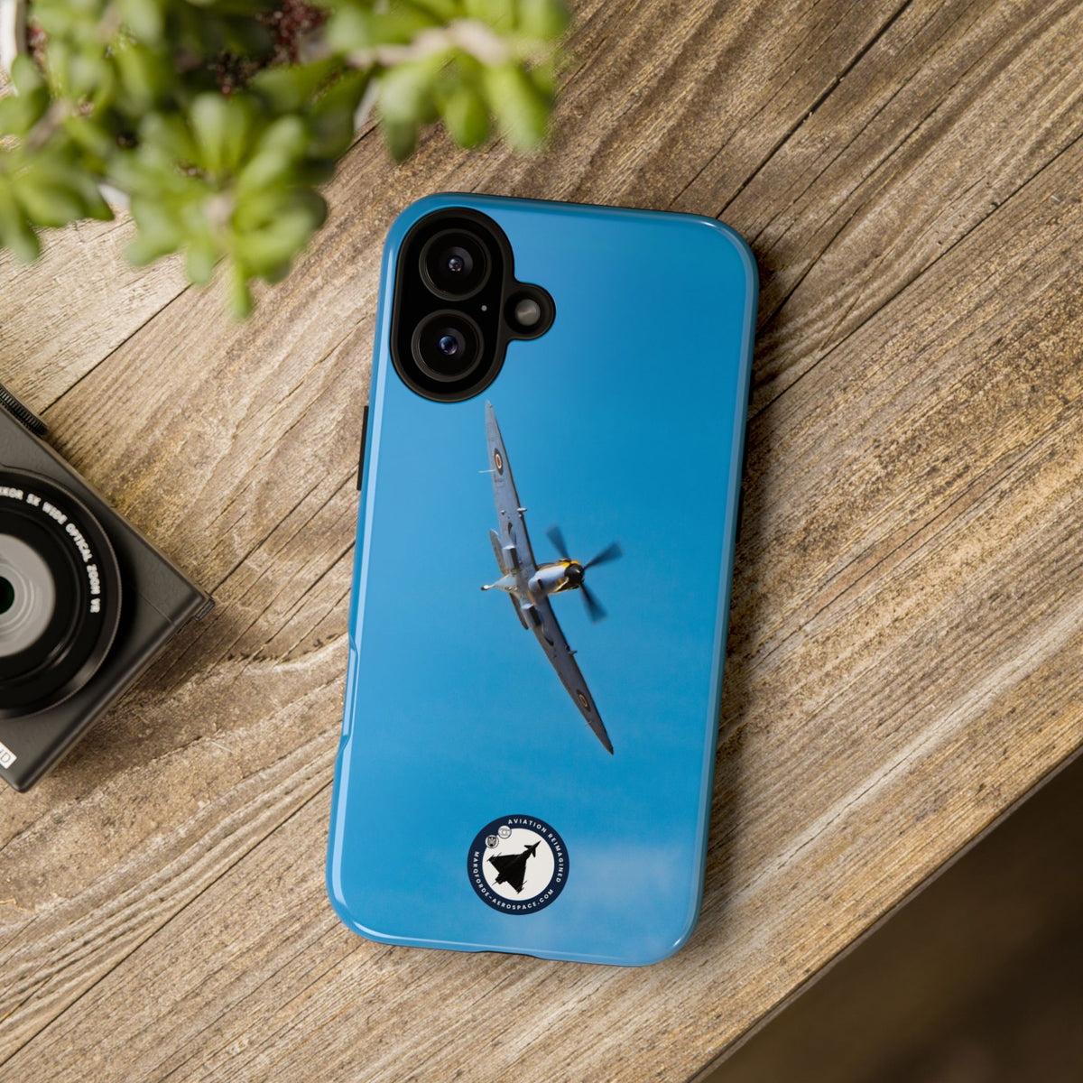 Camouflaged RAF Spitfire banking in a blue sky aviation photo iPhone tough phone case – view 61
