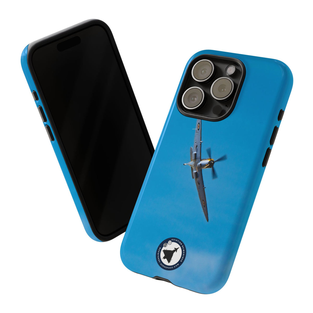 Camouflaged RAF Spitfire banking in a blue sky aviation photo iPhone tough phone case – view 52