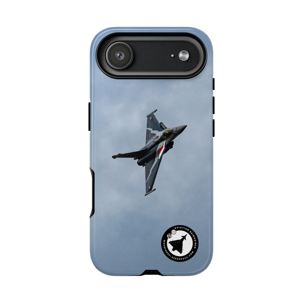 Dark grey striped Rafale banking nose-high in cloud aviation photo iPhone tough phone case – view 24