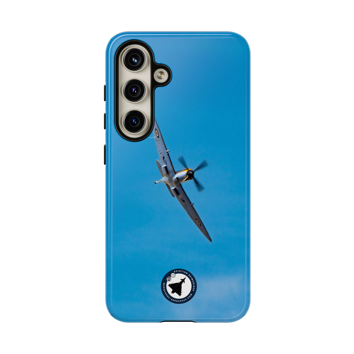 Camouflaged RAF Spitfire banking in a blue sky aviation photo Samsung Galaxy tough phone case – view 11