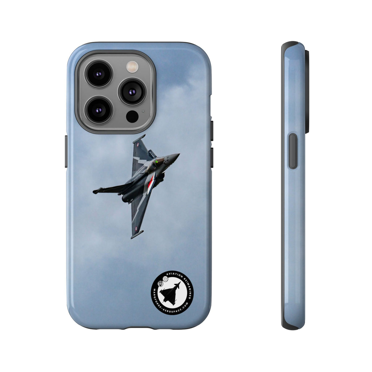 Dark grey striped Rafale banking nose-high in cloud aviation photo iPhone tough phone case – view 19