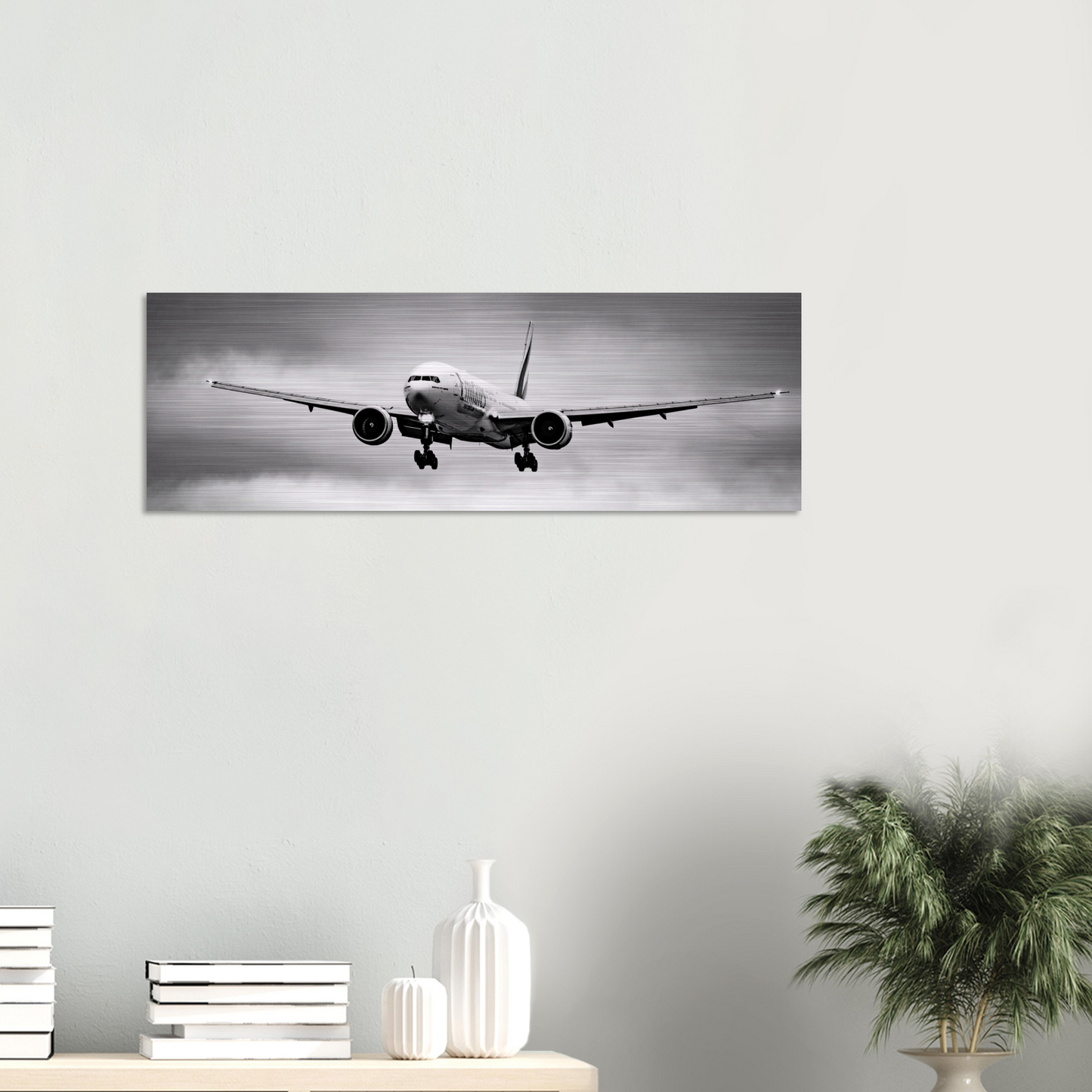 Brushed Aluminium Print of Emirates Boeing 777-300ER – Sleek Metallic Design
