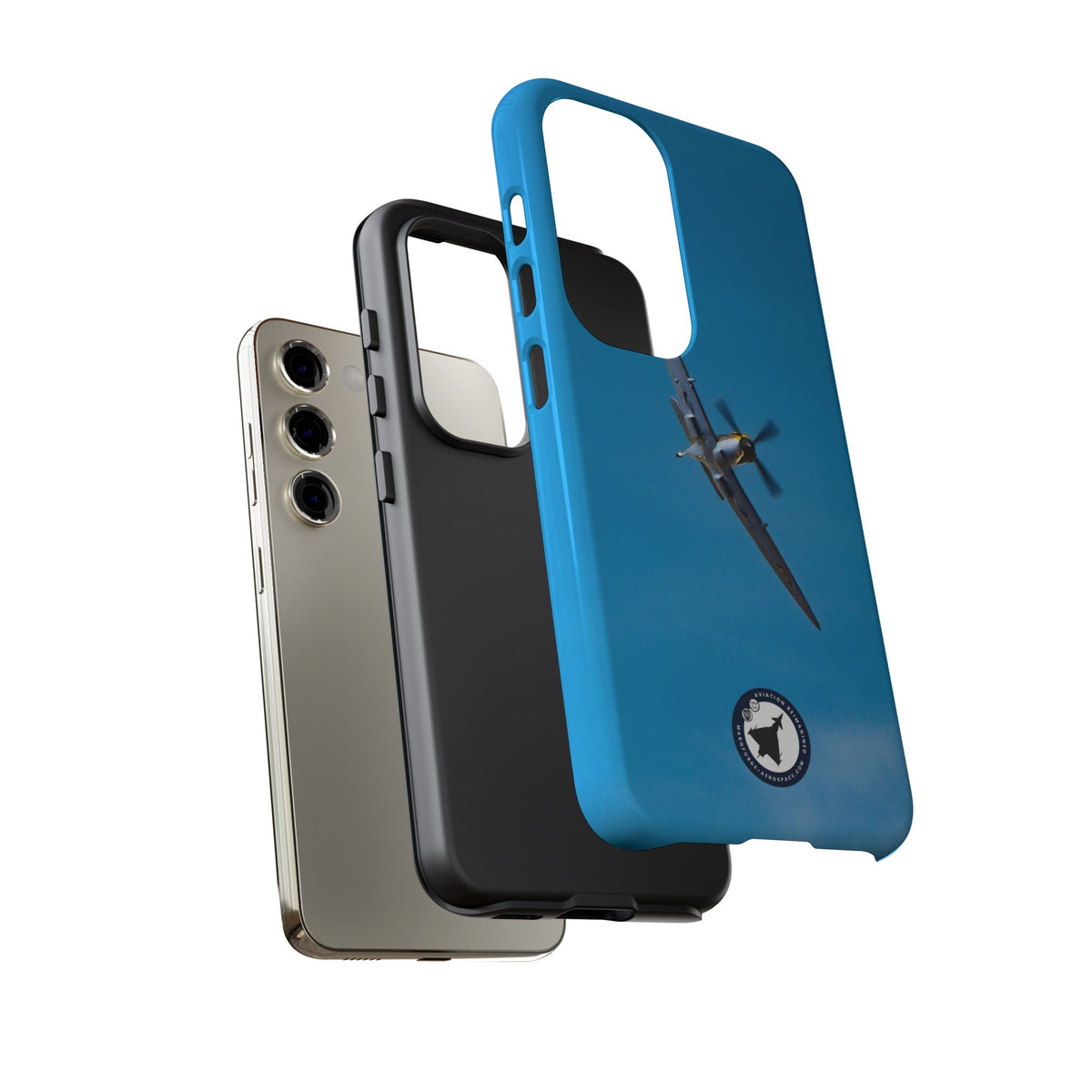 Camouflaged RAF Spitfire banking in a blue sky aviation photo Samsung Galaxy tough phone case – view 26