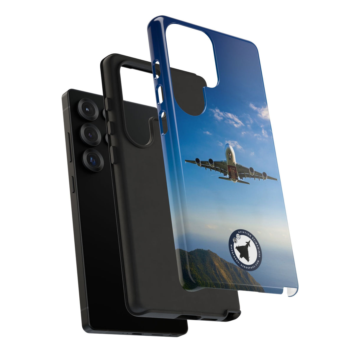 Emirates Airbus A380 climbing head-on over coastline aviation photo Samsung Galaxy tough phone case – view 25