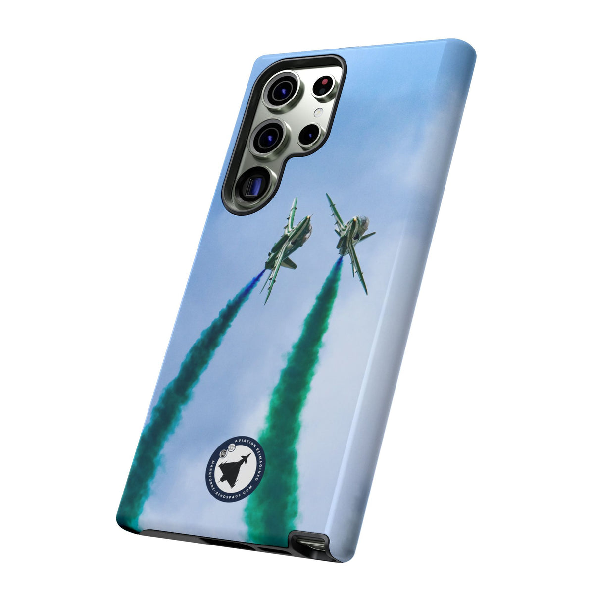 Two Saudi Hawks jets crossing in green smoke aviation photo Samsung Galaxy tough phone case – view 33