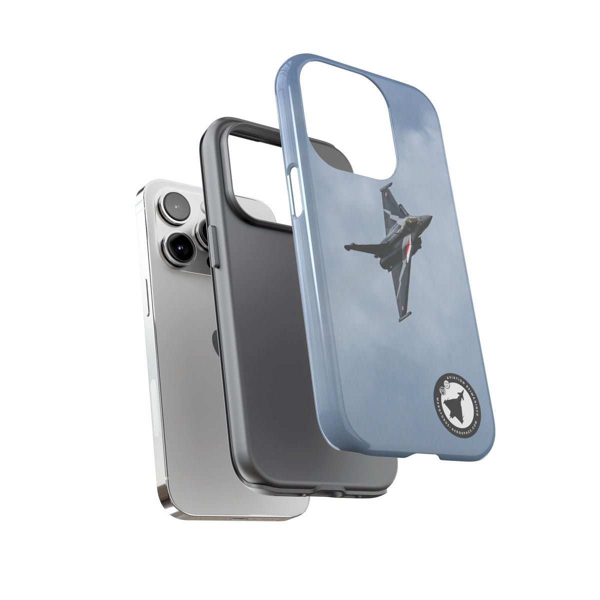 Dark grey striped Rafale banking nose-high in cloud aviation photo iPhone tough phone case – view 48