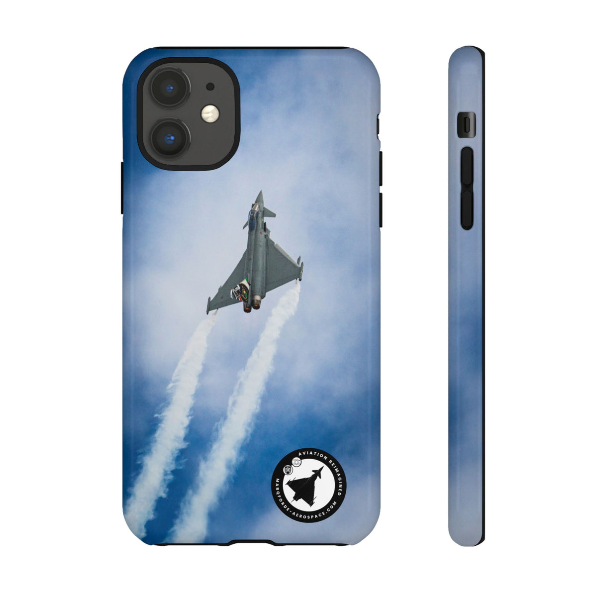 Italian Eurofighter climbing with twin white trails aviation photo iPhone tough phone case – view 2
