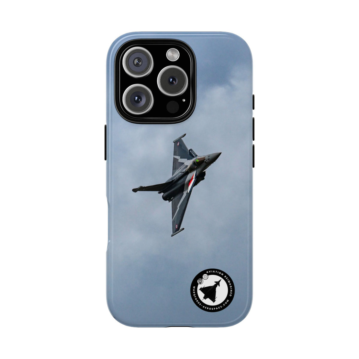 Dark grey striped Rafale banking nose-high in cloud aviation photo iPhone tough phone case – view 22