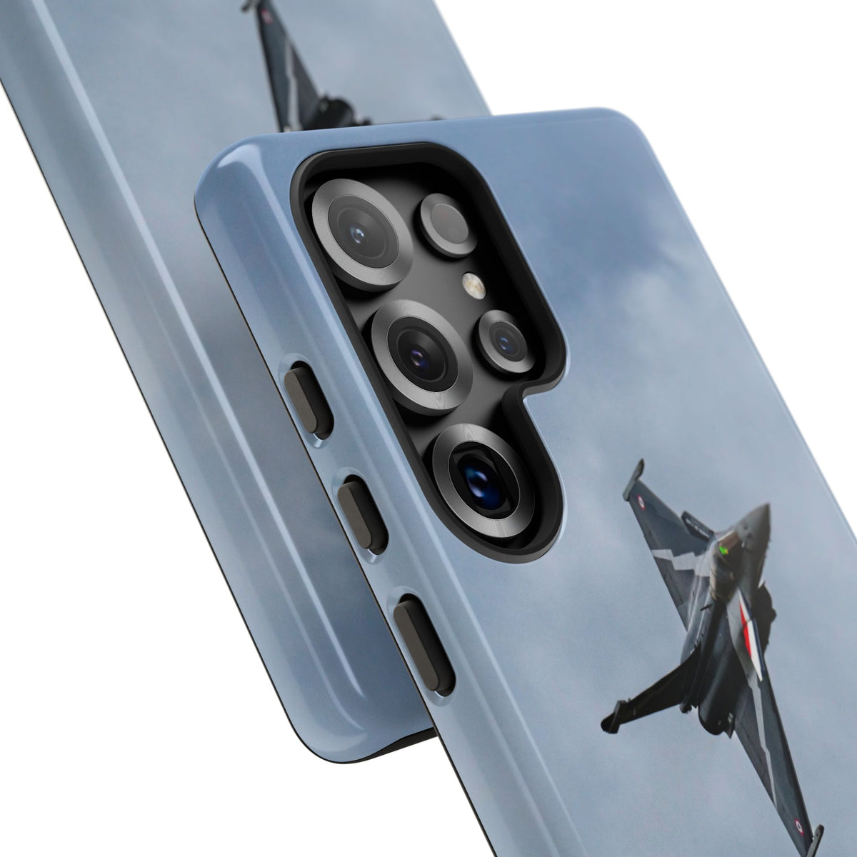 Dark grey striped Rafale banking nose-high in cloud aviation photo Samsung Galaxy tough phone case – view 53