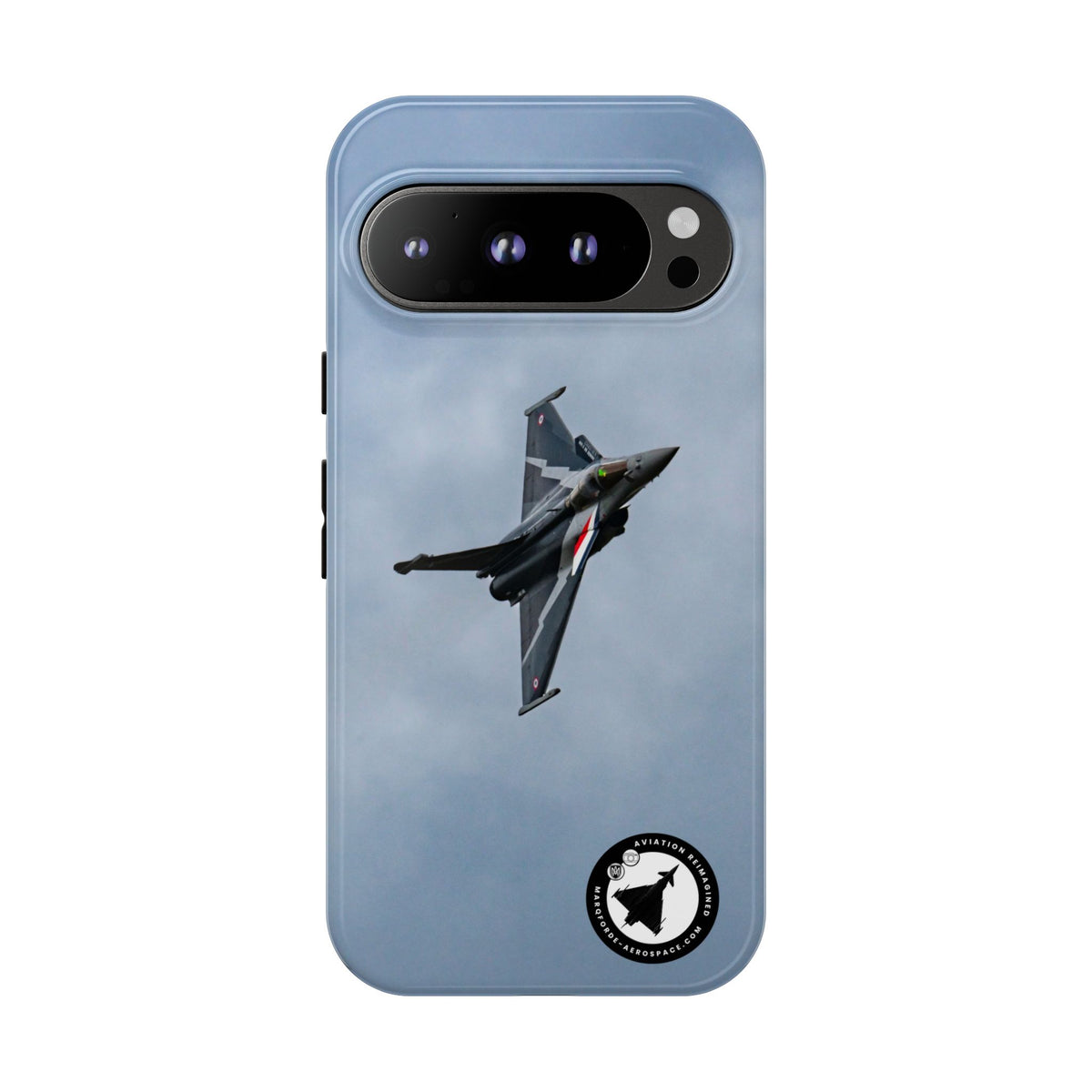 Dark grey striped Rafale banking nose-high in cloud aviation photo Google Pixel tough phone case – view 6