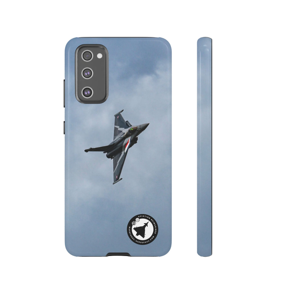 Dark grey striped Rafale banking nose-high in cloud aviation photo Samsung Galaxy tough phone case – view 8