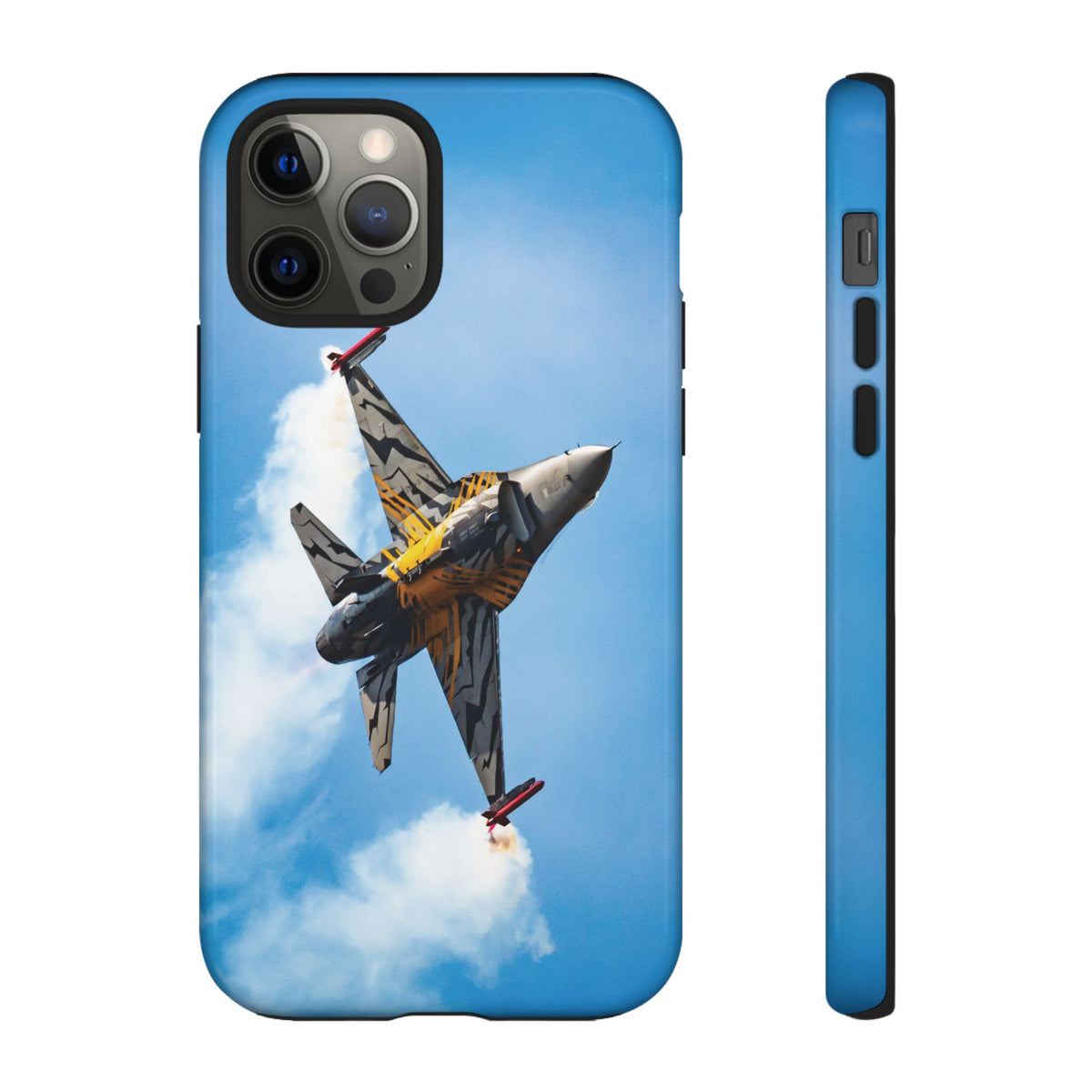 Tiger-striped Belgian F-16 banking hard with smoke aviation photo iPhone tough phone case – view 15