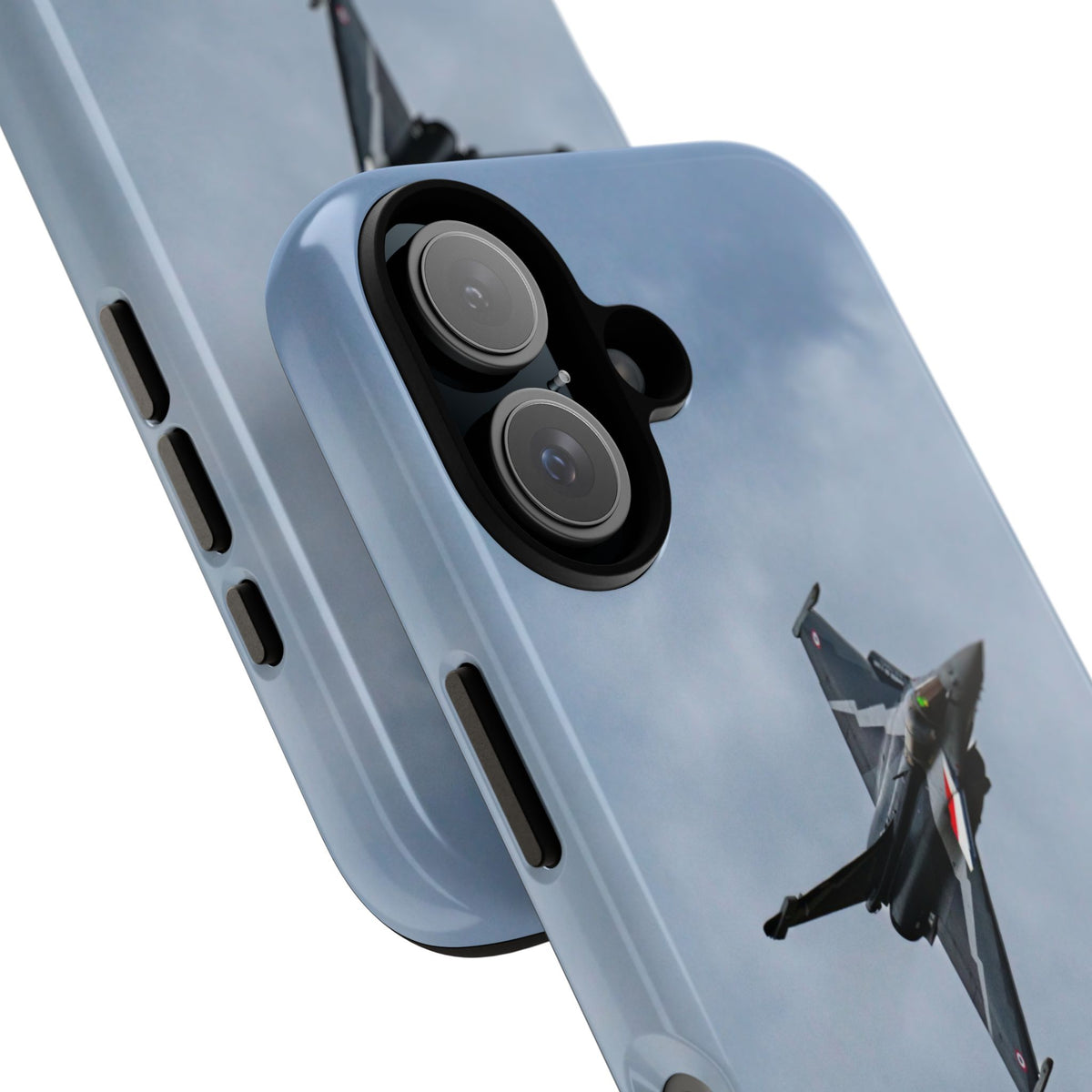 Dark grey striped Rafale banking nose-high in cloud aviation photo iPhone tough phone case – view 38