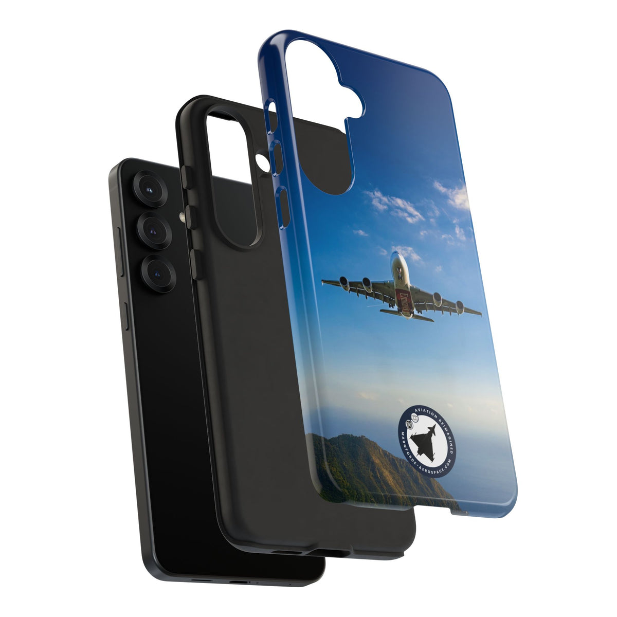 Emirates Airbus A380 climbing head-on over coastline aviation photo Samsung Galaxy tough phone case – view 22