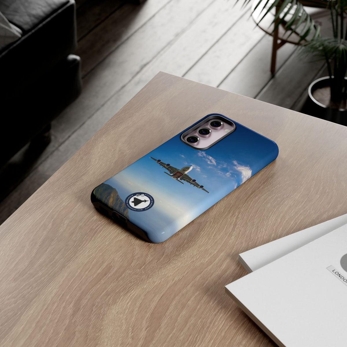 Emirates Airbus A380 climbing head-on over coastline aviation photo Samsung Galaxy tough phone case – view 38
